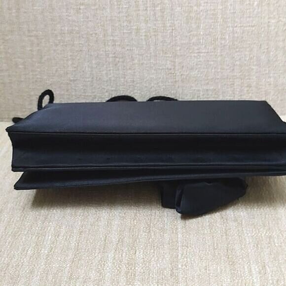 Black Satin Evening Shoulder Bag With Rhinestone Center Bow - Picture 5 of 10